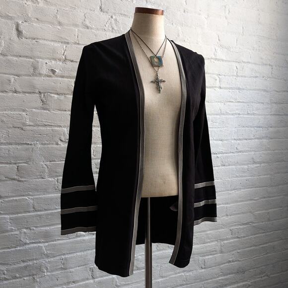 Vintage Black Stripe Knit Cardigan 70's Minimalist Groovy Mod Boho Sweater Small - Picture 6 of 8
